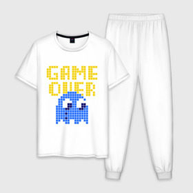 Мужская пижама хлопок с принтом game over в Курске, 100% хлопок | брюки и футболка прямого кроя, без карманов, на брюках мягкая резинка на поясе и по низу штанин
 | pacman | игра окончена | игры | пакман | пиксели | пикселы