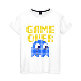 Женская футболка хлопок с принтом game over в Курске, 100% хлопок | прямой крой, круглый вырез горловины, длина до линии бедер, слегка спущенное плечо | pacman | игра окончена | игры | пакман | пиксели | пикселы
