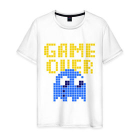 Мужская футболка хлопок с принтом game over в Курске, 100% хлопок | прямой крой, круглый вырез горловины, длина до линии бедер, слегка спущенное плечо. | pacman | игра окончена | игры | пакман | пиксели | пикселы
