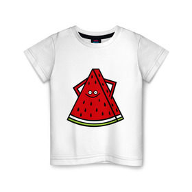 Детская футболка хлопок с принтом Веселый арбуз в Курске, 100% хлопок | круглый вырез горловины, полуприлегающий силуэт, длина до линии бедер | еда | рожица | смайлик | улыбка | улыбочка | фрукты