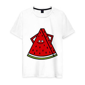 Мужская футболка хлопок с принтом Веселый арбуз в Курске, 100% хлопок | прямой крой, круглый вырез горловины, длина до линии бедер, слегка спущенное плечо. | еда | рожица | смайлик | улыбка | улыбочка | фрукты