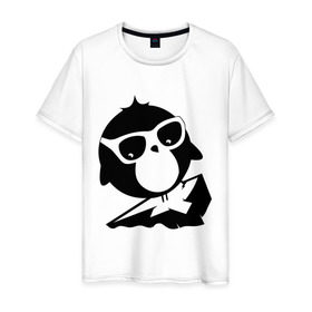 Мужская футболка хлопок с принтом Пингвин на льдине в Курске, 100% хлопок | прямой крой, круглый вырез горловины, длина до линии бедер, слегка спущенное плечо. | Тематика изображения на принте: 