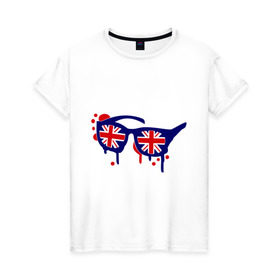 Женская футболка хлопок с принтом Очки (британский флаг) в Курске, 100% хлопок | прямой крой, круглый вырез горловины, длина до линии бедер, слегка спущенное плечо | england | английский | англия | британия | европа | туристические