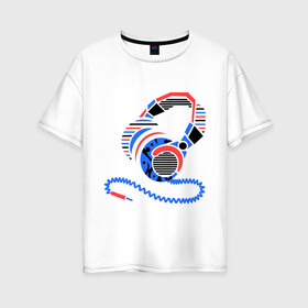 Женская футболка хлопок Oversize с принтом Наушники в Курске, 100% хлопок | свободный крой, круглый ворот, спущенный рукав, длина до линии бедер
 | меломан | музыка | плейлист