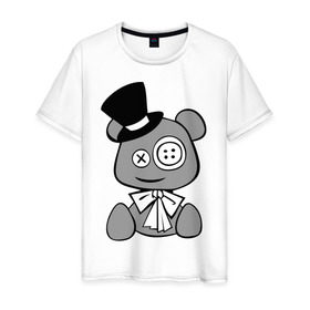 Мужская футболка хлопок с принтом Мишка в шляпе в Курске, 100% хлопок | прямой крой, круглый вырез горловины, длина до линии бедер, слегка спущенное плечо. | 