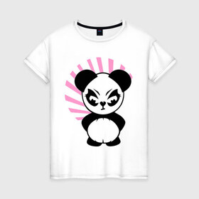 Женская футболка хлопок с принтом Злая панда. в Курске, 100% хлопок | прямой крой, круглый вырез горловины, длина до линии бедер, слегка спущенное плечо | животные | звери | злой | медведь | медвежонок | мишка | прикольные картинки