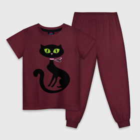 Детская пижама хлопок с принтом Милая кошечка в Курске, 100% хлопок |  брюки и футболка прямого кроя, без карманов, на брюках мягкая резинка на поясе и по низу штанин
 | зеленые глаза | кошечка | кошка | черная кошка