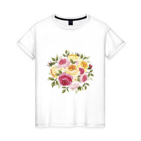 Женская футболка хлопок с принтом Шикарный букет в Курске, 100% хлопок | прямой крой, круглый вырез горловины, длина до линии бедер, слегка спущенное плечо | букет | розы | цветок | цветы