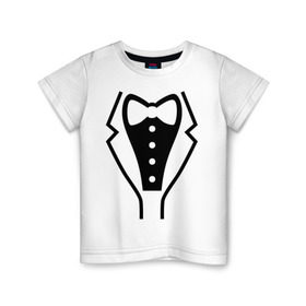 Детская футболка хлопок с принтом Класcический смокинг в Курске, 100% хлопок | круглый вырез горловины, полуприлегающий силуэт, длина до линии бедер | 