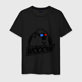 Мужская футболка хлопок с принтом Обезьяна Wooow 3d в Курске, 100% хлопок | прямой крой, круглый вырез горловины, длина до линии бедер, слегка спущенное плечо. | 3d очки | woow | животные | обезъяны | очки