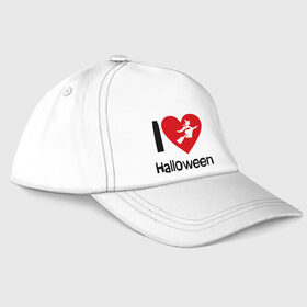 Бейсболка с принтом I love halloween (Я люблю хэллоуин) в Курске, 100% хлопок | классический козырек, металлическая застежка-регулятор размера | Тематика изображения на принте: 31 октября | hallowin | haloveen | haloven | halovin | halowen | hellowee | heloven | helovin | день всех святых | день святых | привидение | призрак | смайл | халлоуин | халоуин | халувин | хелловин | хеллоуин | хеллуин | хеловин