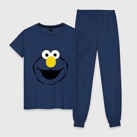 Женская пижама хлопок с принтом Sesame Street Elmo Big Smile в Курске, 100% хлопок | брюки и футболка прямого кроя, без карманов, на брюках мягкая резинка на поясе и по низу штанин | cookie monster | elmo | sesame street | улица сезам