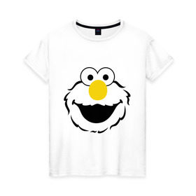 Женская футболка хлопок с принтом Sesame Street Elmo Big Smile в Курске, 100% хлопок | прямой крой, круглый вырез горловины, длина до линии бедер, слегка спущенное плечо | cookie monster | elmo | sesame street | улица сезам