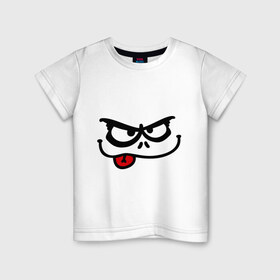 Детская футболка хлопок с принтом Серьезный смайл с языком в Курске, 100% хлопок | круглый вырез горловины, полуприлегающий силуэт, длина до линии бедер | дразнится | позитив | прикол | смайлик | суровый