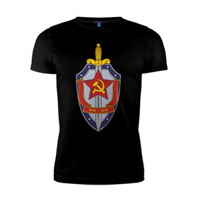 Мужская футболка премиум с принтом ВЧК-КГБ в Курске, 92% хлопок, 8% лайкра | приталенный силуэт, круглый вырез ворота, длина до линии бедра, короткий рукав | знак кгб | советская символика | ссср | эмблема