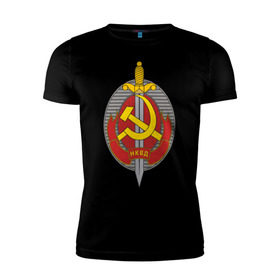 Мужская футболка премиум с принтом НКВД в Курске, 92% хлопок, 8% лайкра | приталенный силуэт, круглый вырез ворота, длина до линии бедра, короткий рукав | нагрудный знак | символика ссср | ссср | эмблема