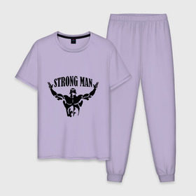 Мужская пижама хлопок с принтом Strongman в Курске, 100% хлопок | брюки и футболка прямого кроя, без карманов, на брюках мягкая резинка на поясе и по низу штанин
 | атлет | рельеф | сила | спорт