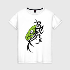 Женская футболка хлопок с принтом Змея тату в Курске, 100% хлопок | прямой крой, круглый вырез горловины, длина до линии бедер, слегка спущенное плечо | змея | орнамент | тату | трайбл | узор