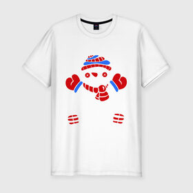 Мужская футболка премиум с принтом Снеговик в снегу в Курске, 92% хлопок, 8% лайкра | приталенный силуэт, круглый вырез ворота, длина до линии бедра, короткий рукав | новый год | снеговик