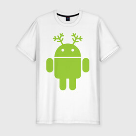 Мужская футболка премиум с принтом Новогодний андроид в Курске, 92% хлопок, 8% лайкра | приталенный силуэт, круглый вырез ворота, длина до линии бедра, короткий рукав | 