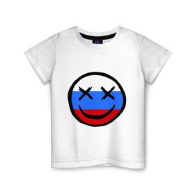 Детская футболка хлопок с принтом Русский смайл в Курске, 100% хлопок | круглый вырез горловины, полуприлегающий силуэт, длина до линии бедер | Тематика изображения на принте: russia | россия | смайл | улыбка | флаг