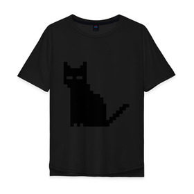 Мужская футболка хлопок Oversize с принтом Пиксельный котик в Курске, 100% хлопок | свободный крой, круглый ворот, “спинка” длиннее передней части | 90 | cat | kitten | kitty | pixel | кот | котейка | котик | котики | пиксель