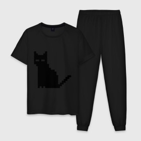 Мужская пижама хлопок с принтом Пиксельный котик в Курске, 100% хлопок | брюки и футболка прямого кроя, без карманов, на брюках мягкая резинка на поясе и по низу штанин
 | Тематика изображения на принте: 90 | cat | kitten | kitty | pixel | кот | котейка | котик | котики | пиксель