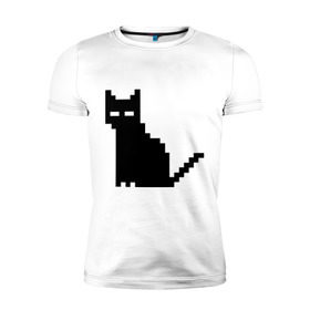 Мужская футболка премиум с принтом Пиксельный котик в Курске, 92% хлопок, 8% лайкра | приталенный силуэт, круглый вырез ворота, длина до линии бедра, короткий рукав | Тематика изображения на принте: 90 | cat | kitten | kitty | pixel | кот | котейка | котик | котики | пиксель