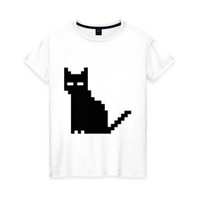 Женская футболка хлопок с принтом Пиксельный котик в Курске, 100% хлопок | прямой крой, круглый вырез горловины, длина до линии бедер, слегка спущенное плечо | 90 | cat | kitten | kitty | pixel | кот | котейка | котик | котики | пиксель