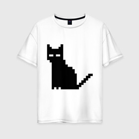 Женская футболка хлопок Oversize с принтом Пиксельный котик в Курске, 100% хлопок | свободный крой, круглый ворот, спущенный рукав, длина до линии бедер
 | 90 | cat | kitten | kitty | pixel | кот | котейка | котик | котики | пиксель