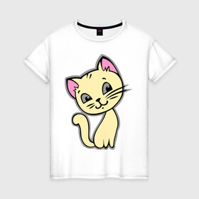 Женская футболка хлопок с принтом Котенок в Курске, 100% хлопок | прямой крой, круглый вырез горловины, длина до линии бедер, слегка спущенное плечо | киса | кот | котенок | котик | котэ | кошка | кошки | милый котик