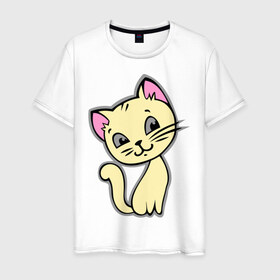 Мужская футболка хлопок с принтом Котенок в Курске, 100% хлопок | прямой крой, круглый вырез горловины, длина до линии бедер, слегка спущенное плечо. | киса | кот | котенок | котик | котэ | кошка | кошки | милый котик