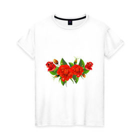 Женская футболка хлопок с принтом Розы на пояснице в Курске, 100% хлопок | прямой крой, круглый вырез горловины, длина до линии бедер, слегка спущенное плечо | девушкам | розы | украшение | цветы