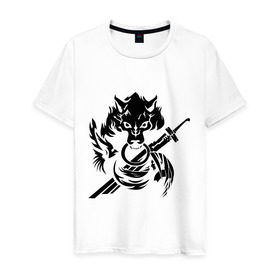 Мужская футболка хлопок с принтом Волк с мечом в Курске, 100% хлопок | прямой крой, круглый вырез горловины, длина до линии бедер, слегка спущенное плечо. | волк | волк с мечом | животные | меч
