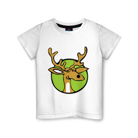 Детская футболка хлопок с принтом Довольный олень в Курске, 100% хлопок | круглый вырез горловины, полуприлегающий силуэт, длина до линии бедер | довольный олень | новый год | олень | рога