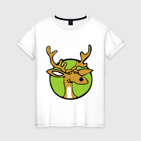 Женская футболка хлопок с принтом Довольный олень в Курске, 100% хлопок | прямой крой, круглый вырез горловины, длина до линии бедер, слегка спущенное плечо | довольный олень | новый год | олень | рога