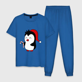 Мужская пижама хлопок с принтом Новогодний пингвин. в Курске, 100% хлопок | брюки и футболка прямого кроя, без карманов, на брюках мягкая резинка на поясе и по низу штанин
 | пингвин