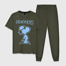 Мужская пижама хлопок с принтом Snoopy в Курске, 100% хлопок | брюки и футболка прямого кроя, без карманов, на брюках мягкая резинка на поясе и по низу штанин
 | snoopy | мультфильм | снупи | снупи в очках | собака