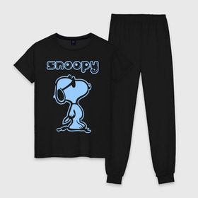 Женская пижама хлопок с принтом Snoopy в Курске, 100% хлопок | брюки и футболка прямого кроя, без карманов, на брюках мягкая резинка на поясе и по низу штанин | snoopy | мультфильм | снупи | снупи в очках | собака