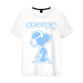 Мужская футболка хлопок с принтом Snoopy в Курске, 100% хлопок | прямой крой, круглый вырез горловины, длина до линии бедер, слегка спущенное плечо. | snoopy | мультфильм | снупи | снупи в очках | собака