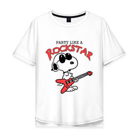 Мужская футболка хлопок Oversize с принтом Snoopy Rockstar в Курске, 100% хлопок | свободный крой, круглый ворот, “спинка” длиннее передней части | Тематика изображения на принте: гитара