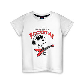 Детская футболка хлопок с принтом Snoopy Rockstar в Курске, 100% хлопок | круглый вырез горловины, полуприлегающий силуэт, длина до линии бедер | гитара