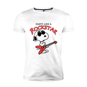 Мужская футболка премиум с принтом Snoopy Rockstar в Курске, 92% хлопок, 8% лайкра | приталенный силуэт, круглый вырез ворота, длина до линии бедра, короткий рукав | гитара