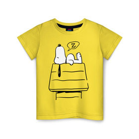 Детская футболка хлопок с принтом Спящий Снупи в Курске, 100% хлопок | круглый вырез горловины, полуприлегающий силуэт, длина до линии бедер | snoopy | домик | мультфильм | снупи | собака | спящий снупи