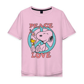 Мужская футболка хлопок Oversize с принтом Мир и любовь в Курске, 100% хлопок | свободный крой, круглый ворот, “спинка” длиннее передней части | Тематика изображения на принте: snoopy | мир и любовь | мультфильм | снупи | собака
