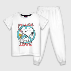 Детская пижама хлопок с принтом Мир и любовь в Курске, 100% хлопок |  брюки и футболка прямого кроя, без карманов, на брюках мягкая резинка на поясе и по низу штанин
 | snoopy | мир и любовь | мультфильм | снупи | собака