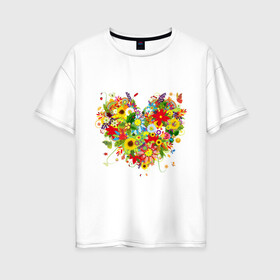 Женская футболка хлопок Oversize с принтом Сердце из полевых цветов в Курске, 100% хлопок | свободный крой, круглый ворот, спущенный рукав, длина до линии бедер
 | любовь | праздник | сердце из полевых цветов | счастье | цветы