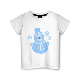 Детская футболка хлопок с принтом Веселый снеговичек в Курске, 100% хлопок | круглый вырез горловины, полуприлегающий силуэт, длина до линии бедер | веселый снеговичек | зима | новый год | снеговик | снеговичек | снежинка