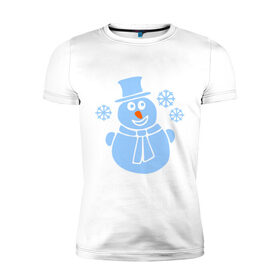 Мужская футболка премиум с принтом Веселый снеговичек в Курске, 92% хлопок, 8% лайкра | приталенный силуэт, круглый вырез ворота, длина до линии бедра, короткий рукав | веселый снеговичек | зима | новый год | снеговик | снеговичек | снежинка