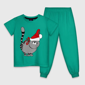 Детская пижама хлопок с принтом Кот в шапке в Курске, 100% хлопок |  брюки и футболка прямого кроя, без карманов, на брюках мягкая резинка на поясе и по низу штанин
 | Тематика изображения на принте: киса | колпак | кот | кот в шапке | кошка | новый год | шапка
